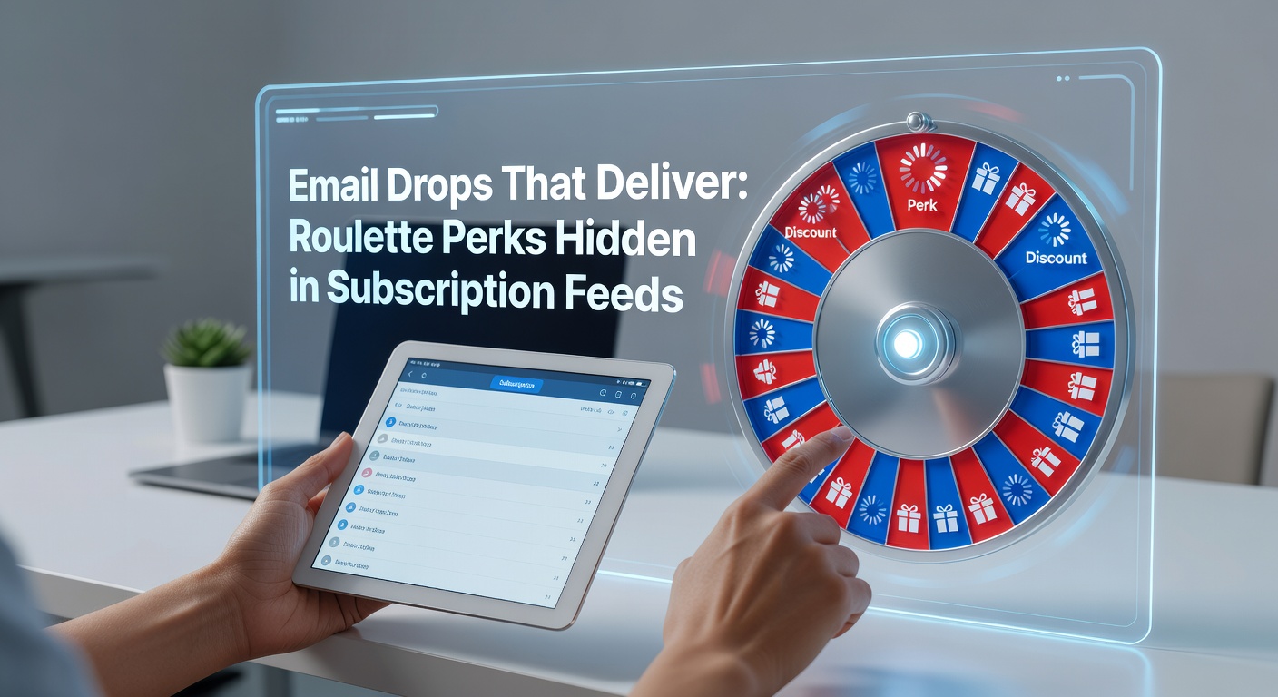 Illustration of an overflowing email inbox filled with golden roulette chips and bonus envelopes, symbolizing hidden perks in subscription feeds