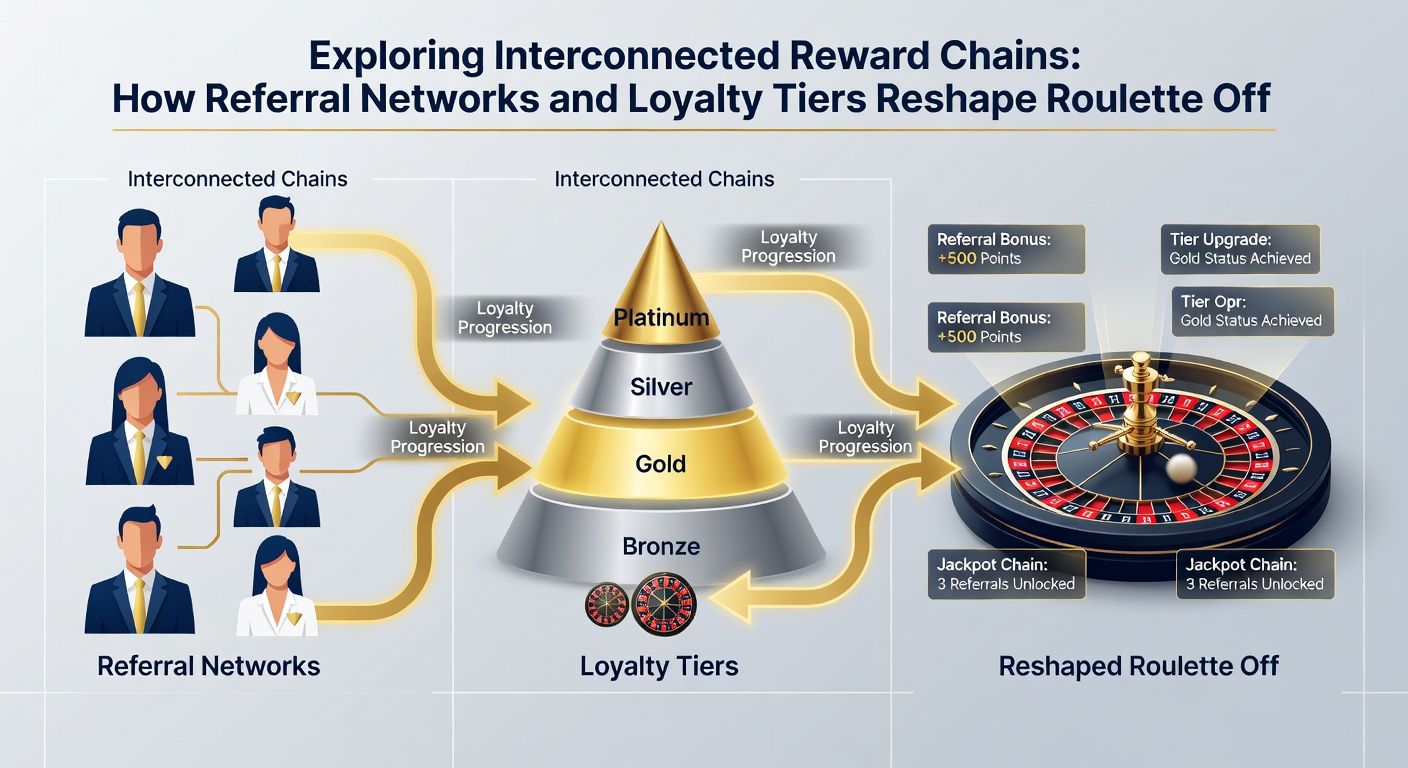 Diagram depicting loyalty tier progression connected to referral reward chains in roulette promotions