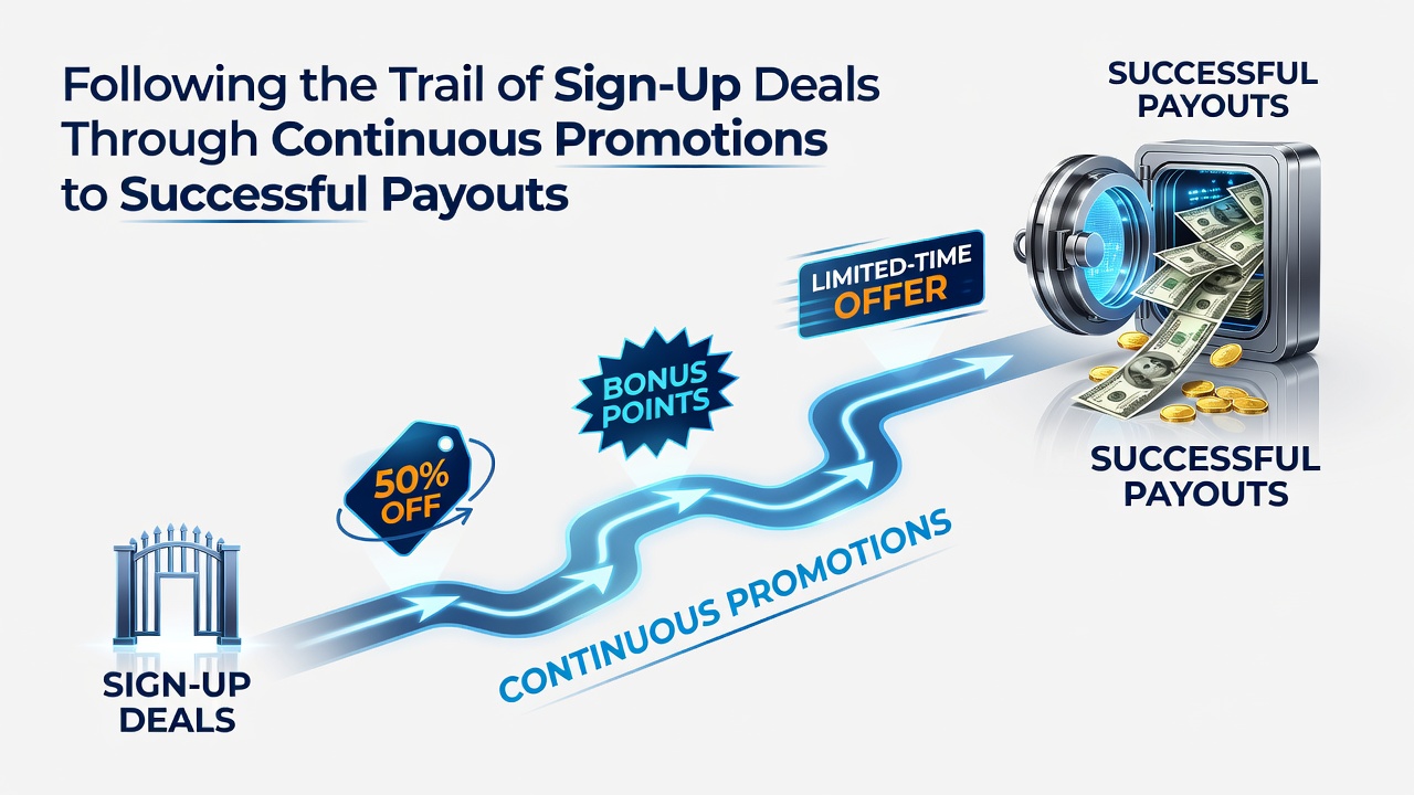 Diagram mapping bonus progression from sign-up through promotions to payout verification