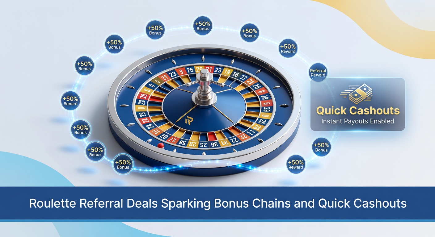 Screenshot montage of a roulette referral dashboard showing bonus chains, friend invites, and a successful cashout confirmation in green