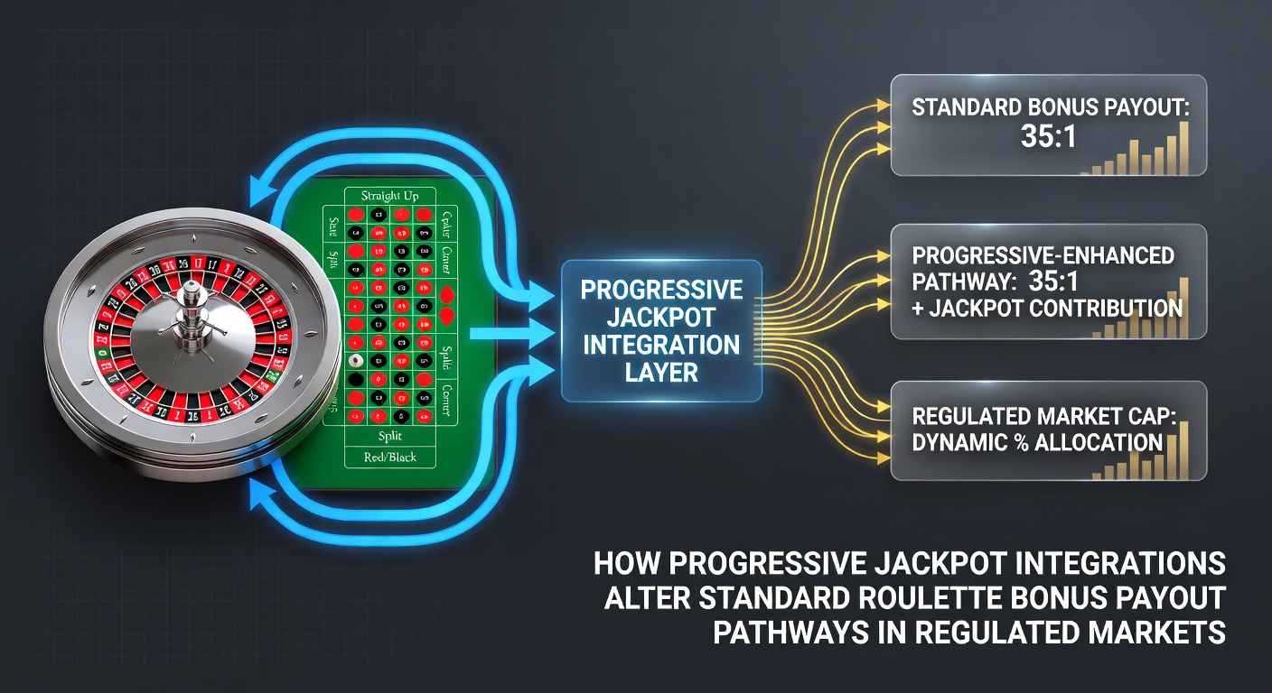 Flowchart illustrating altered bonus payout pathways when progressive jackpots integrate with roulette offers