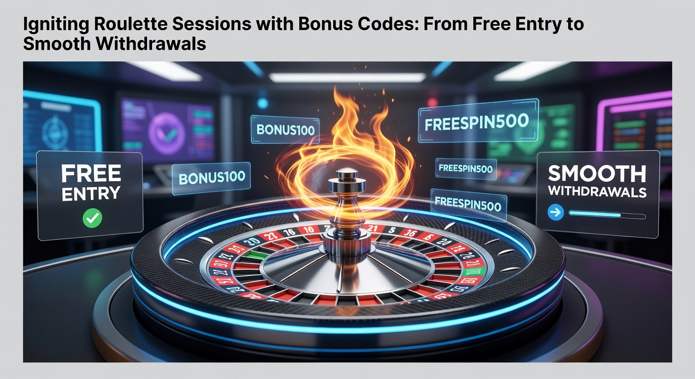 Vibrant roulette wheel spinning with glowing bonus code overlays, symbolizing session ignition from free entry
