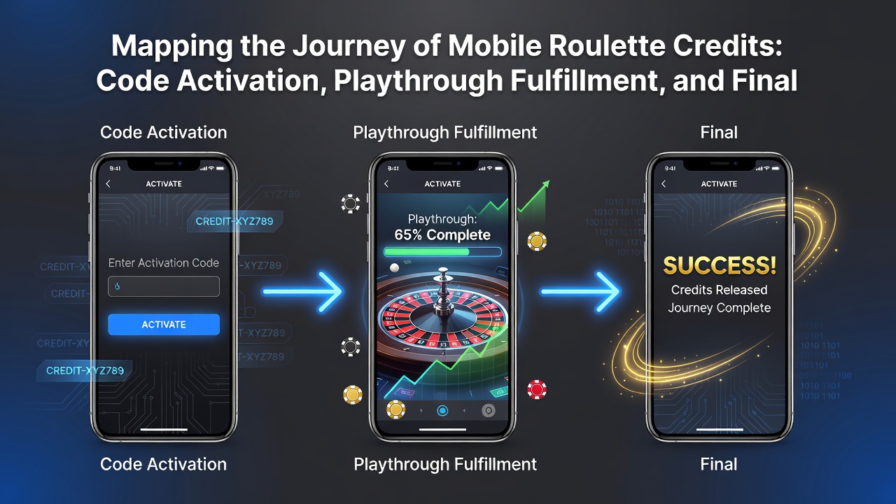 Illustration of playthrough tracking interface on a mobile roulette app with progress bars and bet history logs