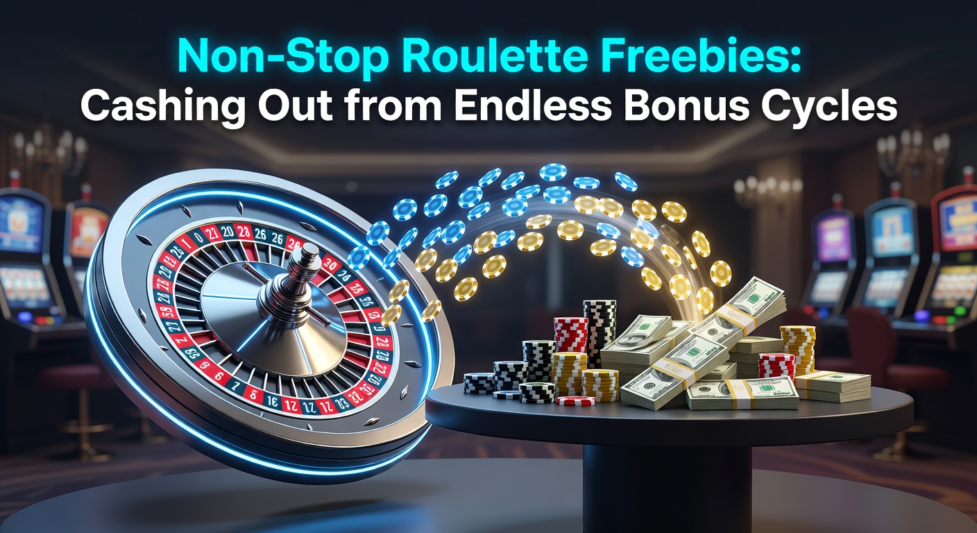 Vibrant roulette wheel spinning with glowing bonus icons overlay, symbolizing continuous free play cycles in online casinos