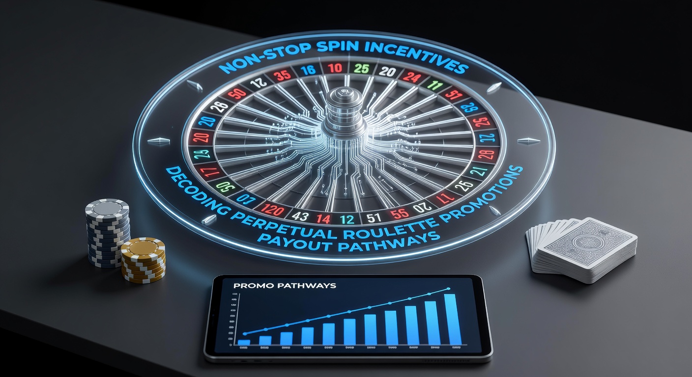 Vibrant roulette wheel spinning endlessly under casino lights, symbolizing non-stop promotions