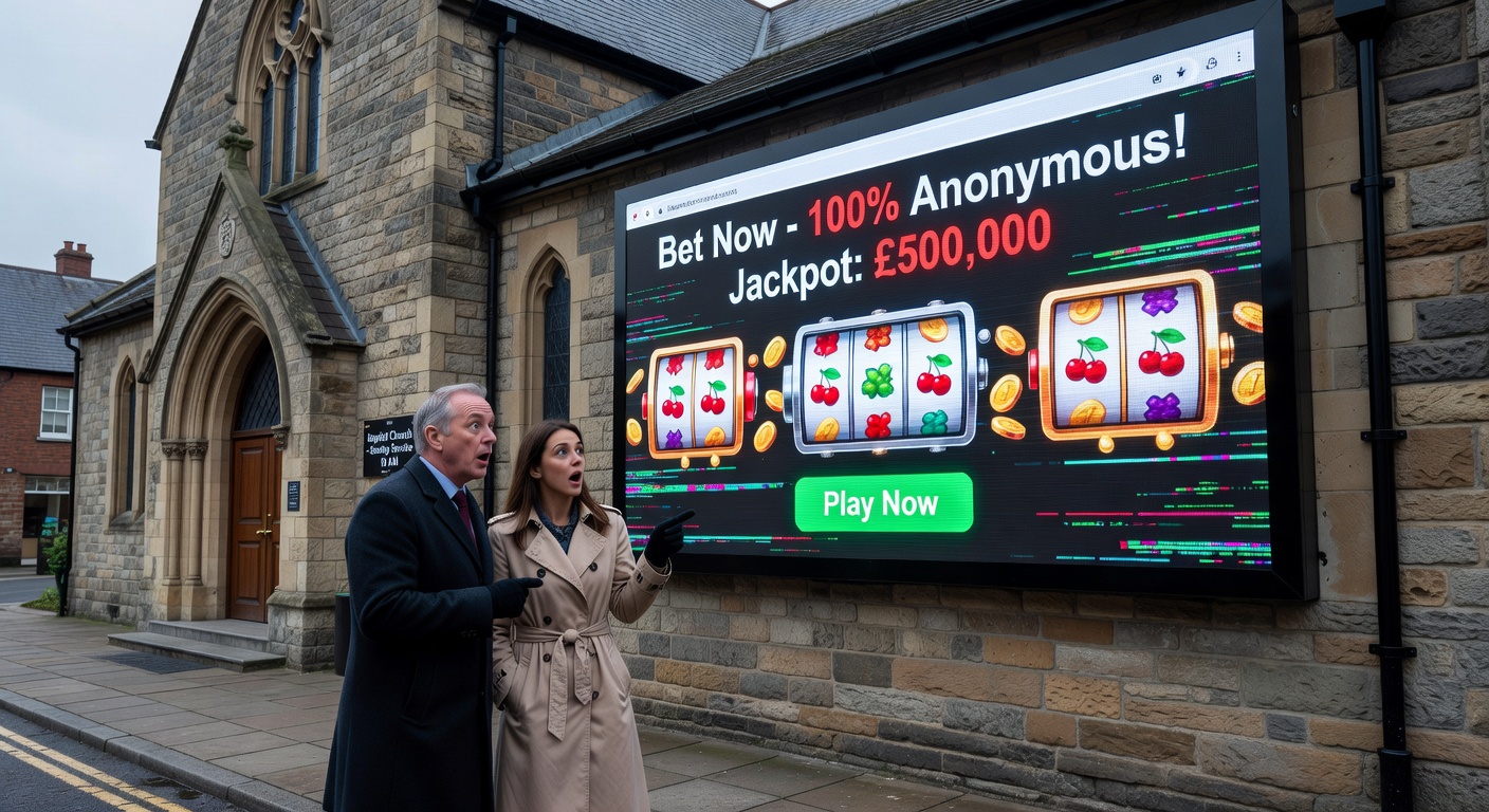 Infographic depicting tiered stake limits for online slots, financial check icons, and UKGC enforcement funding visuals amid a backdrop of casino game elements like roulette tables