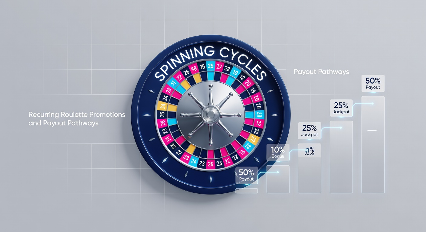 Infographic showing cyclical arrows of roulette promotions flowing into payout streams, with icons for weekly resets and wagering milestones