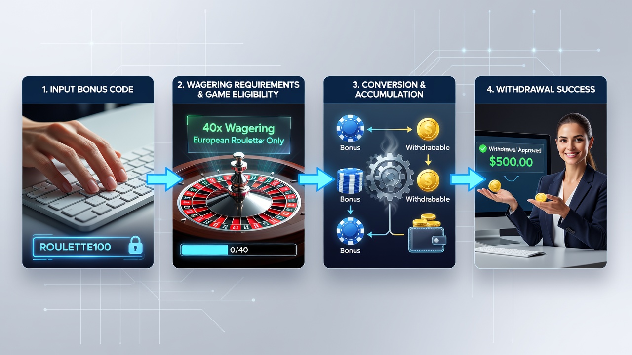 Digital dashboard showing bonus balance conversion and withdrawal request screen on a mobile roulette app
