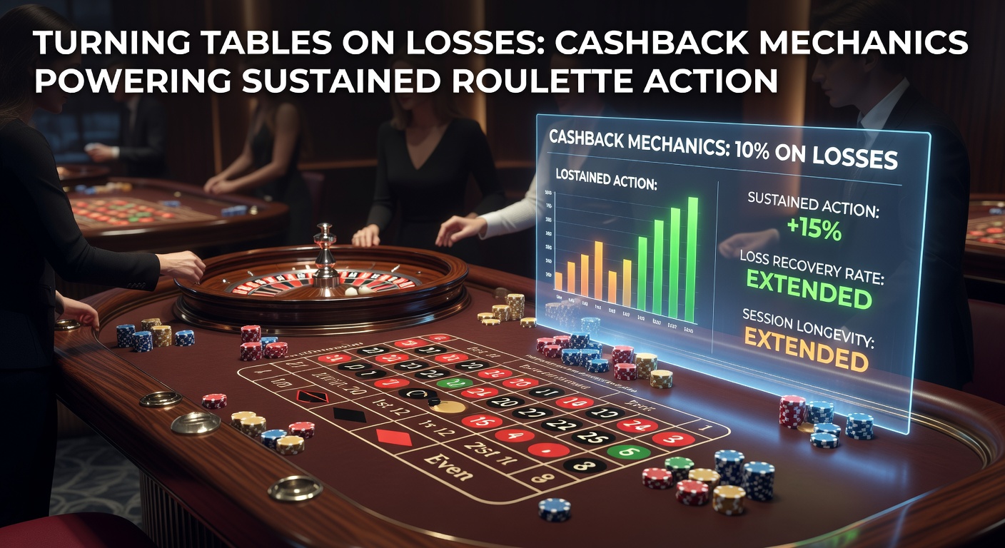 Graphic showing roulette wheel with cashback arrows returning chips to player stack, symbolizing loss recovery