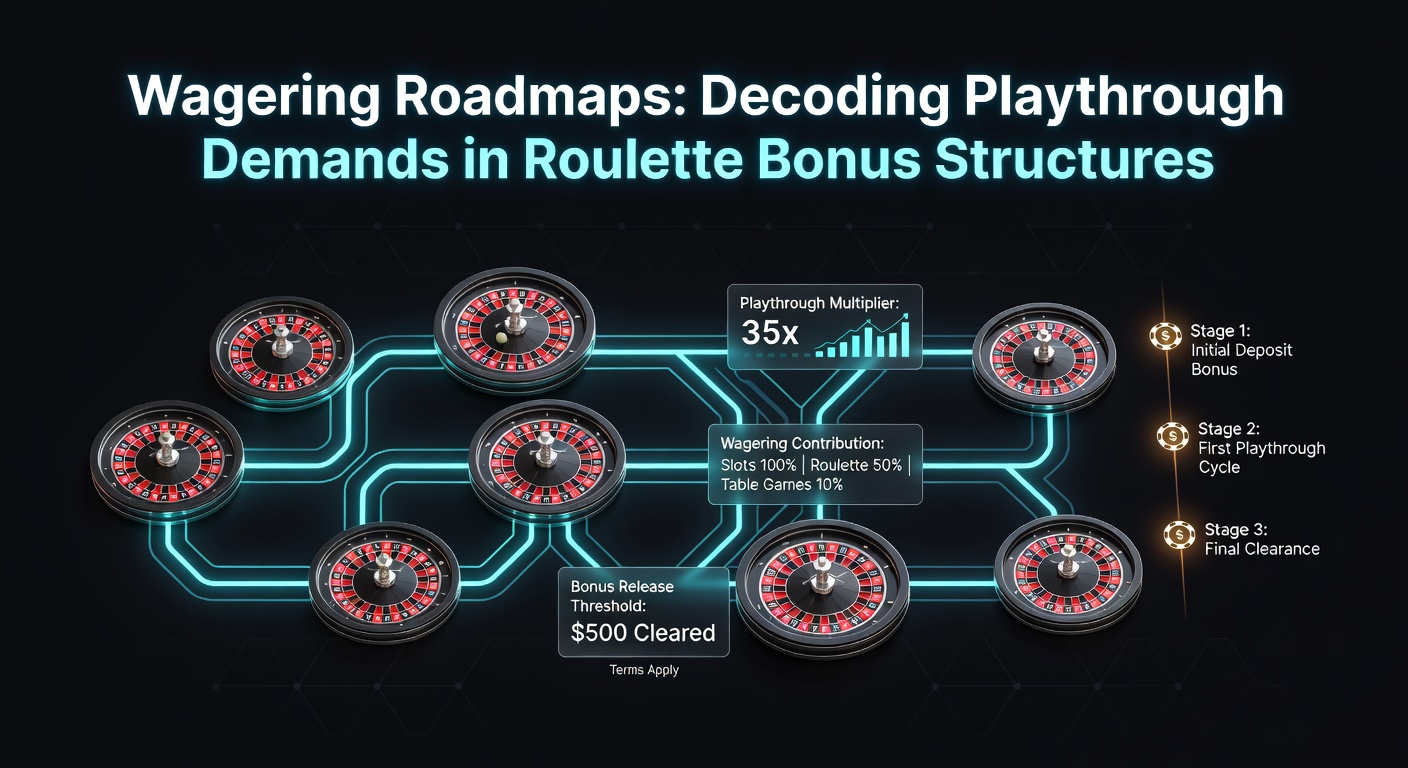 Visual roadmap illustrating wagering requirements progression in roulette bonuses, with arrows connecting bonus credit to cashable wins